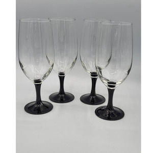 ☆Set of 4 Black Stemmed Vintage Luminac Tea Water Wine Goblet Glass